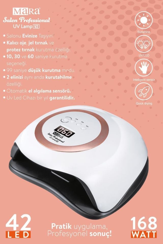 Mara Salon Professional Kalıcı Oje Kurutucu Uv Lamba 168 Watt jel tırnak ve protez tırnak
