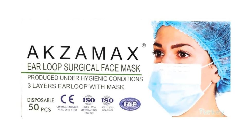 O.R.T Akzamax Lastikli Telli Cerrahi Yüz ve Ağız Maskesi 50 li Siyah