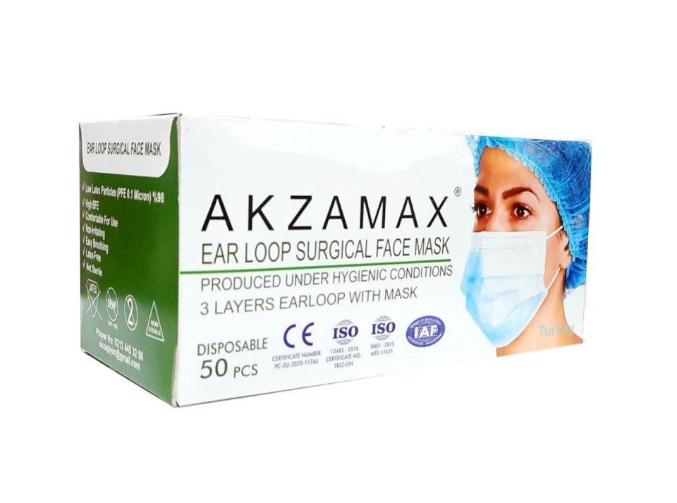 O.R.T Akzamax Lastikli Telli Cerrahi Yüz ve Ağız Maskesi 50 li Siyah