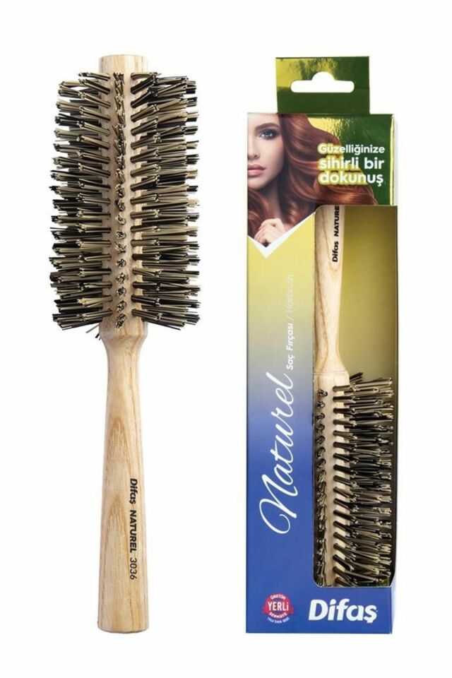 Difaş Saç Fırçası 3036 - Yuvarlak Kıl Fırça Büyük Natural