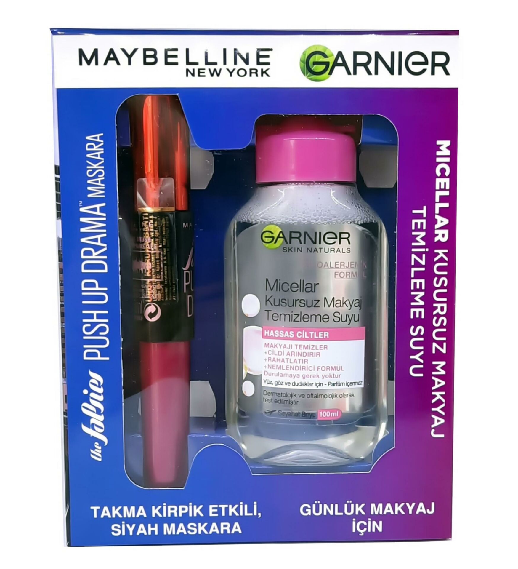 Maybelline Maskara Falsies Push Up Drama Yoğun Siyah + Garnier Micellar 100 Ml
