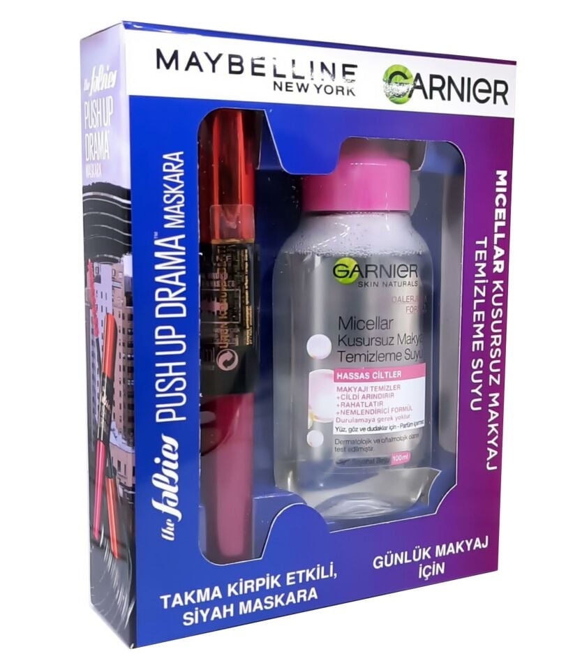 Maybelline Maskara Falsies Push Up Drama Yoğun Siyah + Garnier Micellar 100 Ml