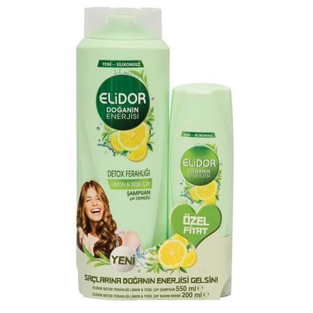 Elidor Şampuan 550 Ml + 200 ml Saç Kremi Detox Freahlığı Limon ve Yeşil Çay