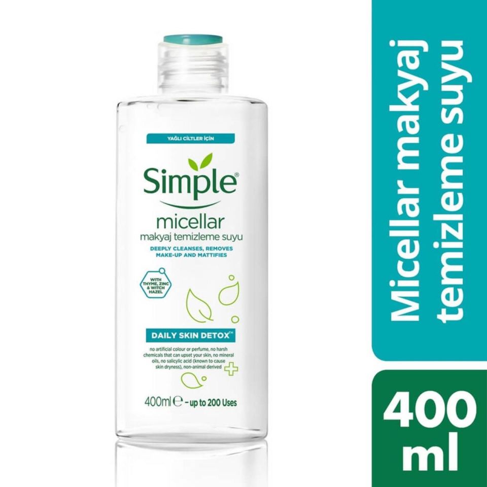 Simple Daily Skin Detox Yağlı Ciltler Için Micellar Makyaj Temizleme Suyu - 400 Ml