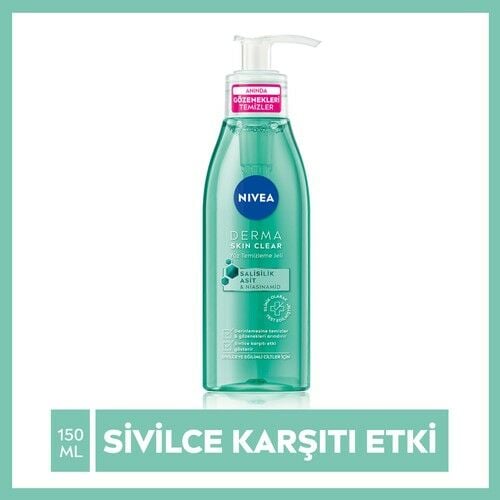 Nivea Derma Skin Clear Sivilce Karşıtı Yüz Temizleme Jeli 150ml,Salisilik Asit (BHA)