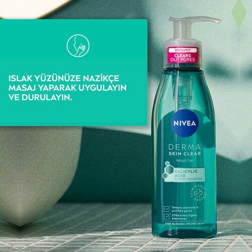 Nivea Derma Skin Clear Sivilce Karşıtı Yüz Temizleme Jeli 150ml,Salisilik Asit (BHA)