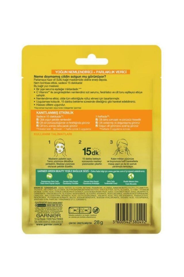 Garnier C Vitamini Parlaklık Verici Kağıt Yüz Maskesi