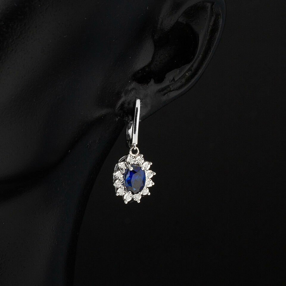 1,72 ct Safir & 0,10 ct Pırlantalı Küpe