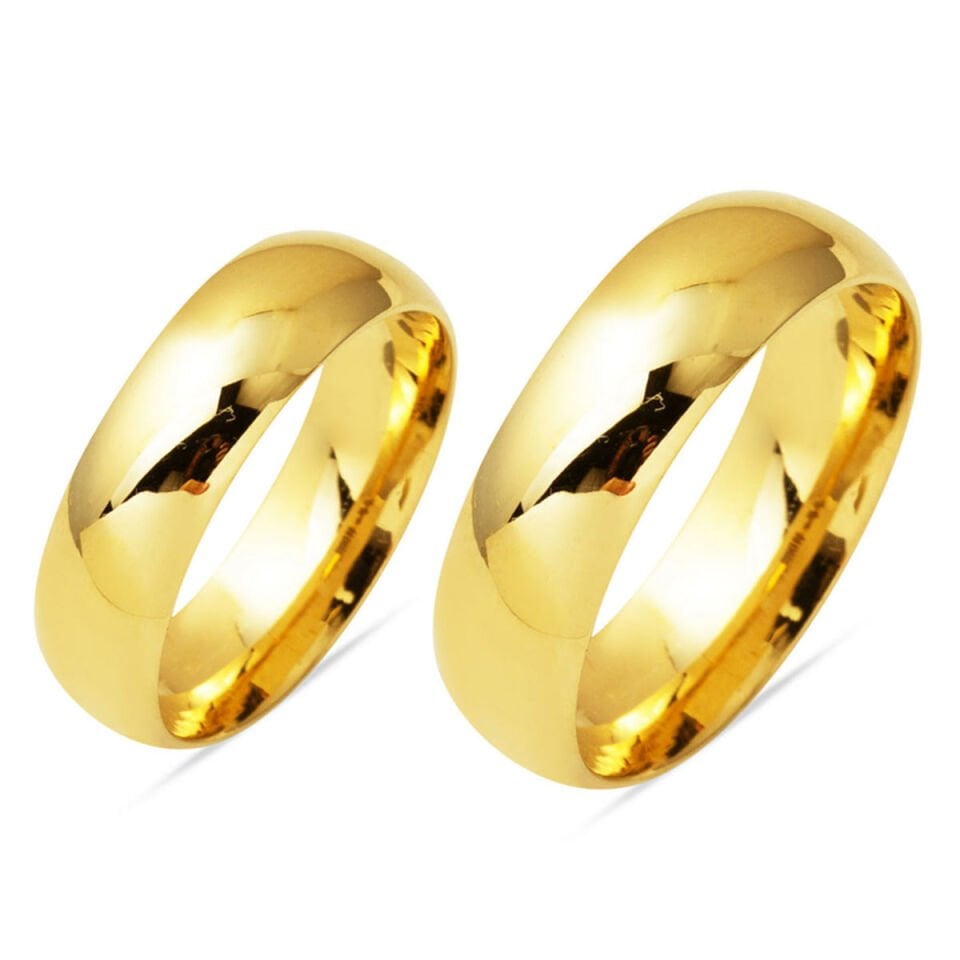 7 mm. Düz Bombeli Altın Evlilik Yüzüğü Takımı
