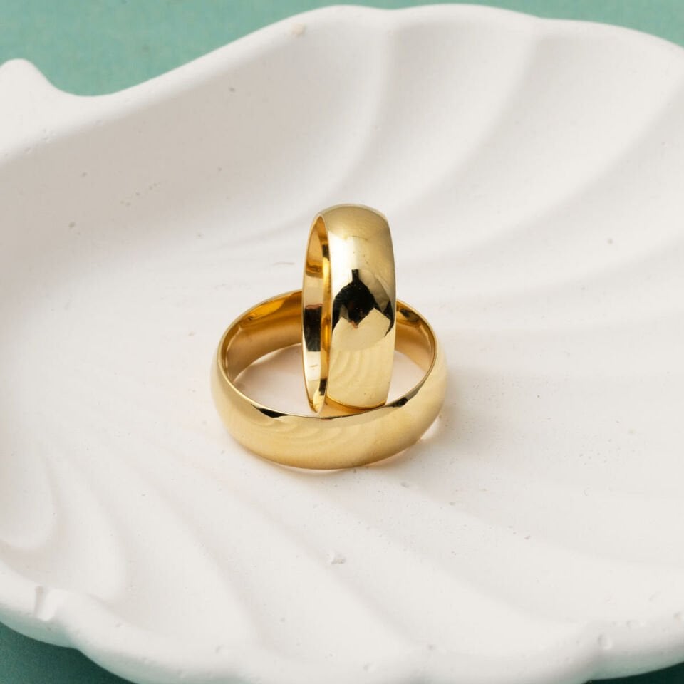 7 mm. Düz Bombeli Altın Evlilik Yüzüğü Takımı