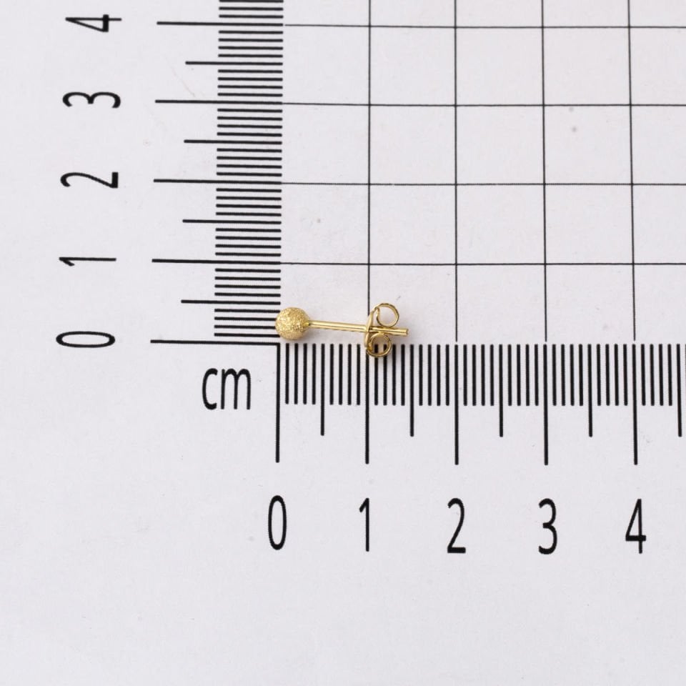 3 mm. Kumlu 14 Ayar Top Altın Küpe