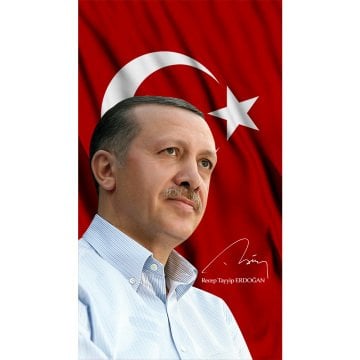 Recep Tayyip Erdoğan Türk Bayrağı Arka Zeminli – Raşel Kumaş