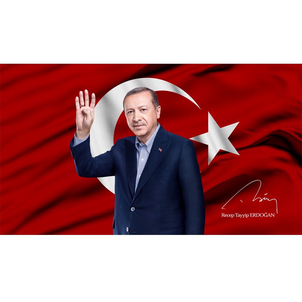 Recep Tayyip Erdoğan Bayrağı - Rabia Selamlamalı - Raşel Kumaş