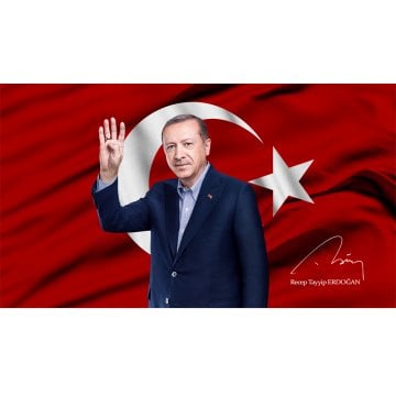 Recep Tayyip Erdoğan Bayrağı - Rabia Selamlamalı - Raşel Kumaş