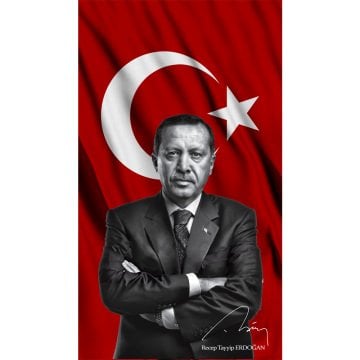 Recep Tayyip Erdoğan Bayrağı – Ay Yıldızlı Arka Zeminli – Raşel Kumaş