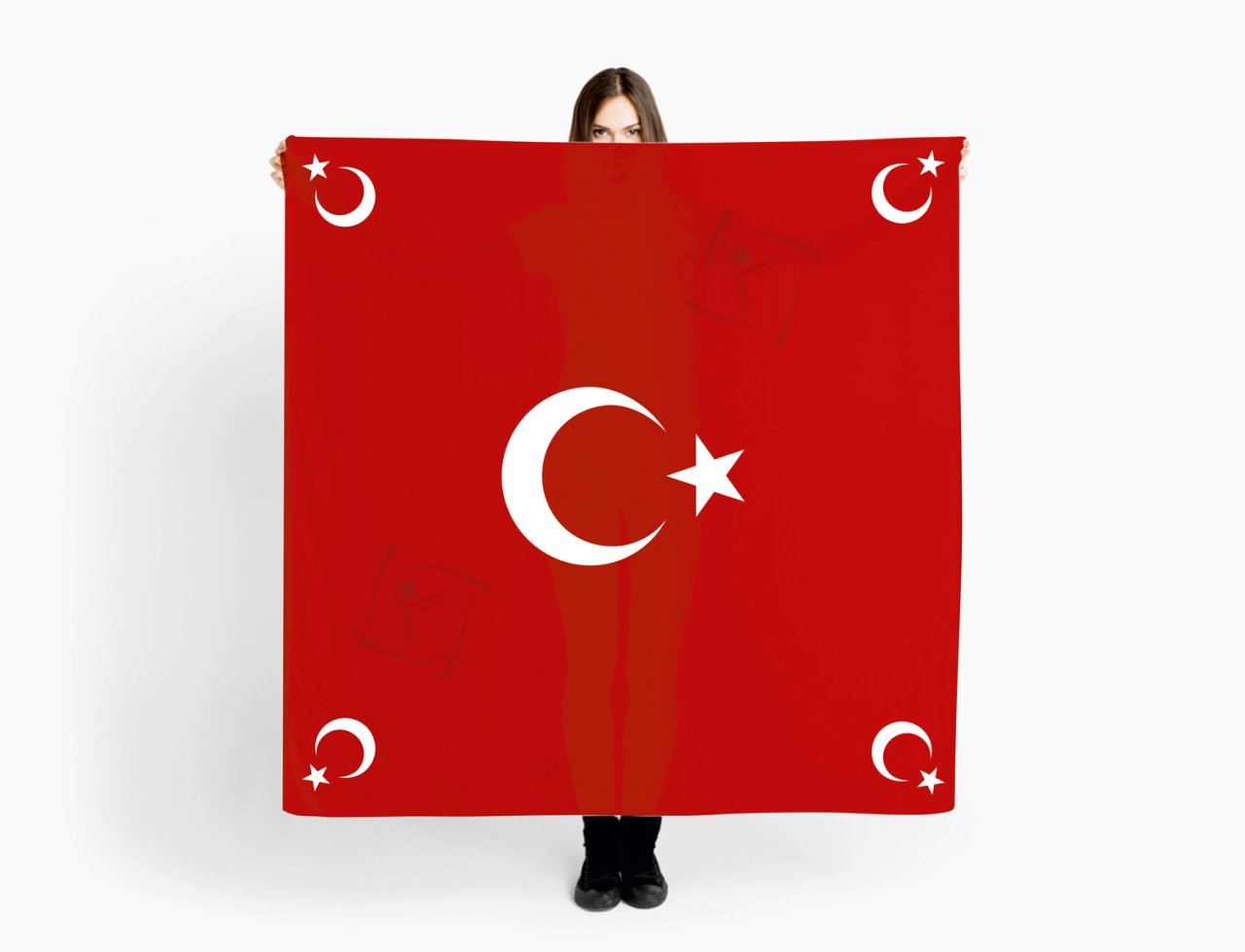 Ay Yıldızlı %100 Canlı Renklerle Özel Şifon Şal ve Fular