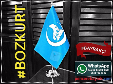 Mavi Bozkurt Masa Bayrağı – Tek Direkli Krom Kaplama