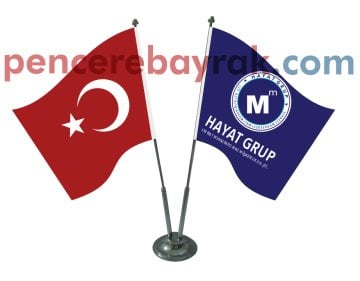 Mali Müşavir ve Türk Bayrağı Çift Kollu Masa Bayrağı