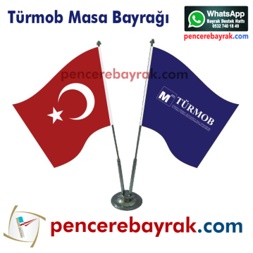 Türmob Logolu İki Direkli Masa Üstü Bayrağı (15x22,5 cm)