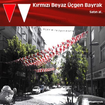 İpe Dizili Baskısız Üçgen Bayrak | Kırmızı Beyaz