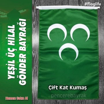 70x105 cm – Yeşil Sancak | Üç Hilal | Lüks Özel Saten Kumaş