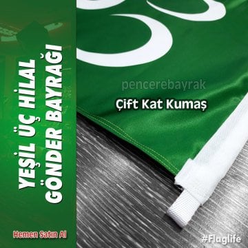 70x105 cm – Yeşil Sancak | Üç Hilal | Lüks Özel Saten Kumaş