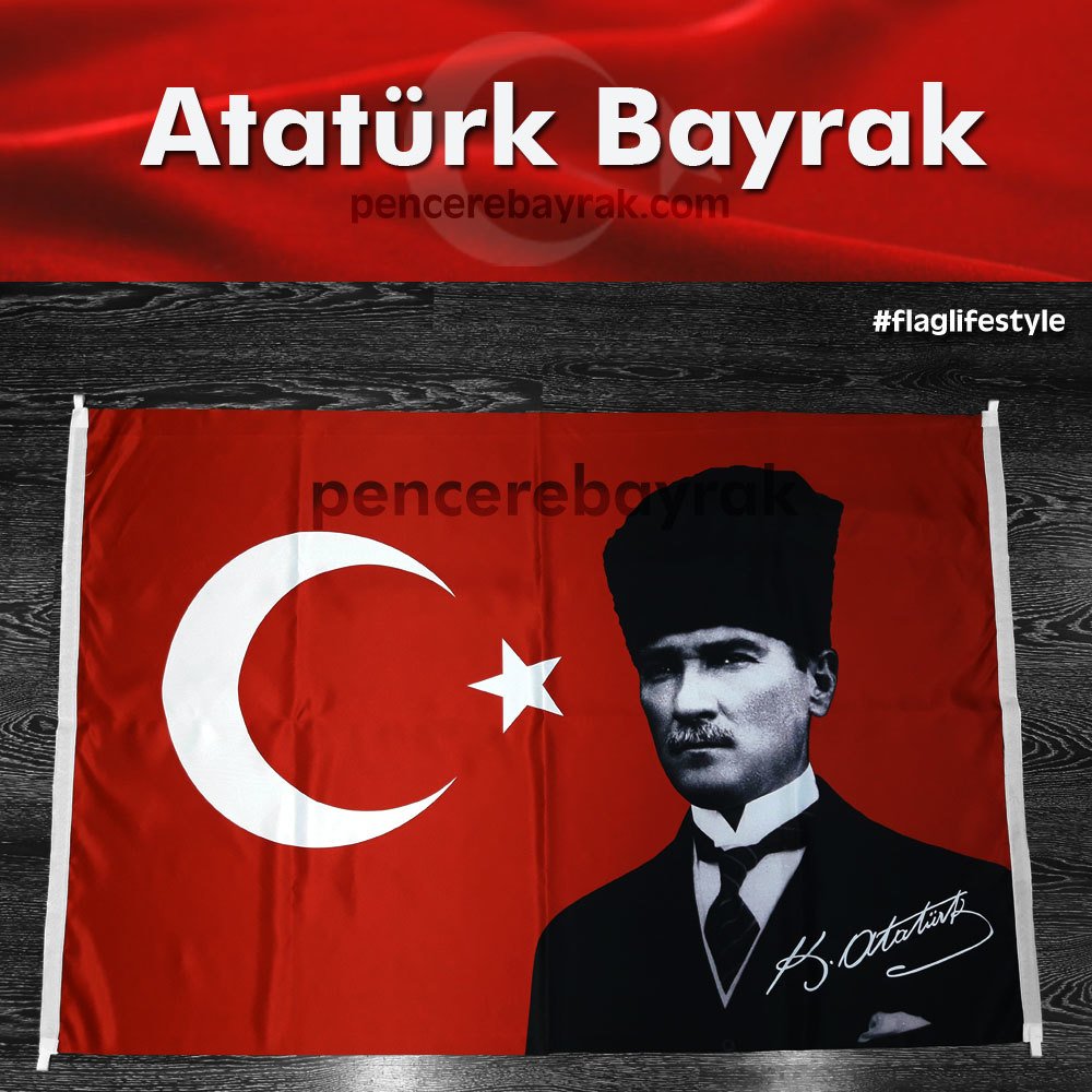 Atatürk Bayrağı - 70x100 Özel Kumaş - Kalpaklı
