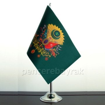 Tek Direkli Osmanlı Armalı Masa Üstü Bayrağı – 15x22,5 cm