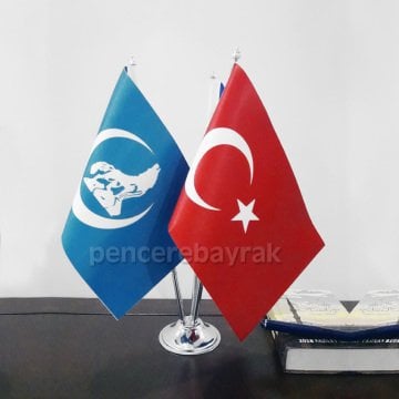 Bozkurt Masa Bayrağı Üçlü – Krom Kaplama Direkli