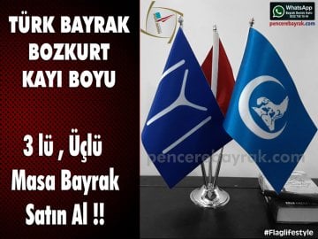 Bozkurt Masa Bayrağı Üçlü – Krom Kaplama Direkli