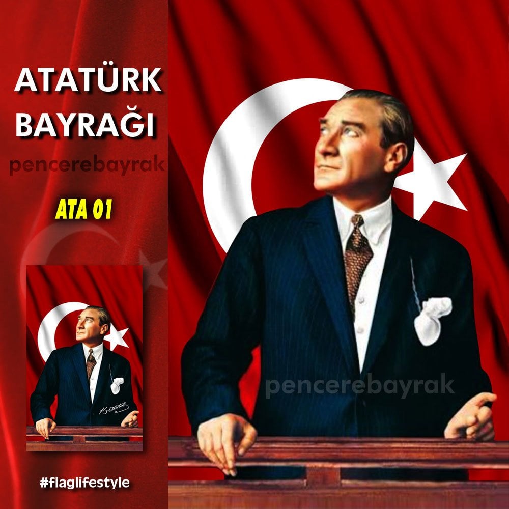 01 - Atatürk Baskılı Türk Bayrağı (200x300 cm / 2x3 metre) - Raşel Kumaş