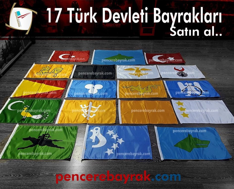16 Eski Türk Devleti Bayrakları Seti | 50x75 cm (Özel Kumaş ve Yüksek Kalite Baskı)