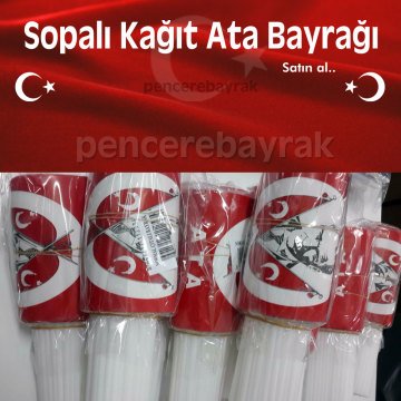 Saplı Kağıt Atatürk Bayrağı (12x20 cm) – 80 Adet 1 Paket