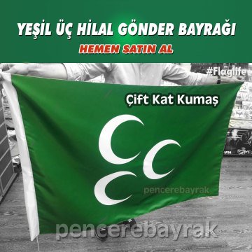 Üç hilal bayrak | Saten Kumaş | Çift Kat | Ölçü Seçiniz