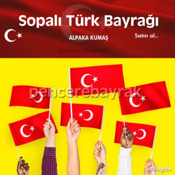 30x45 cm Alpaka Kumaş | Sopalı Türk Bayrağı