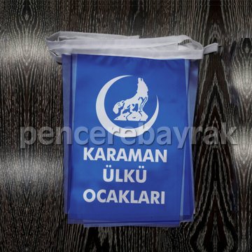 İpe Dizili Hilal'li Mavi Bozkurt Bayrağı 20x30 cm – 25 Metre
