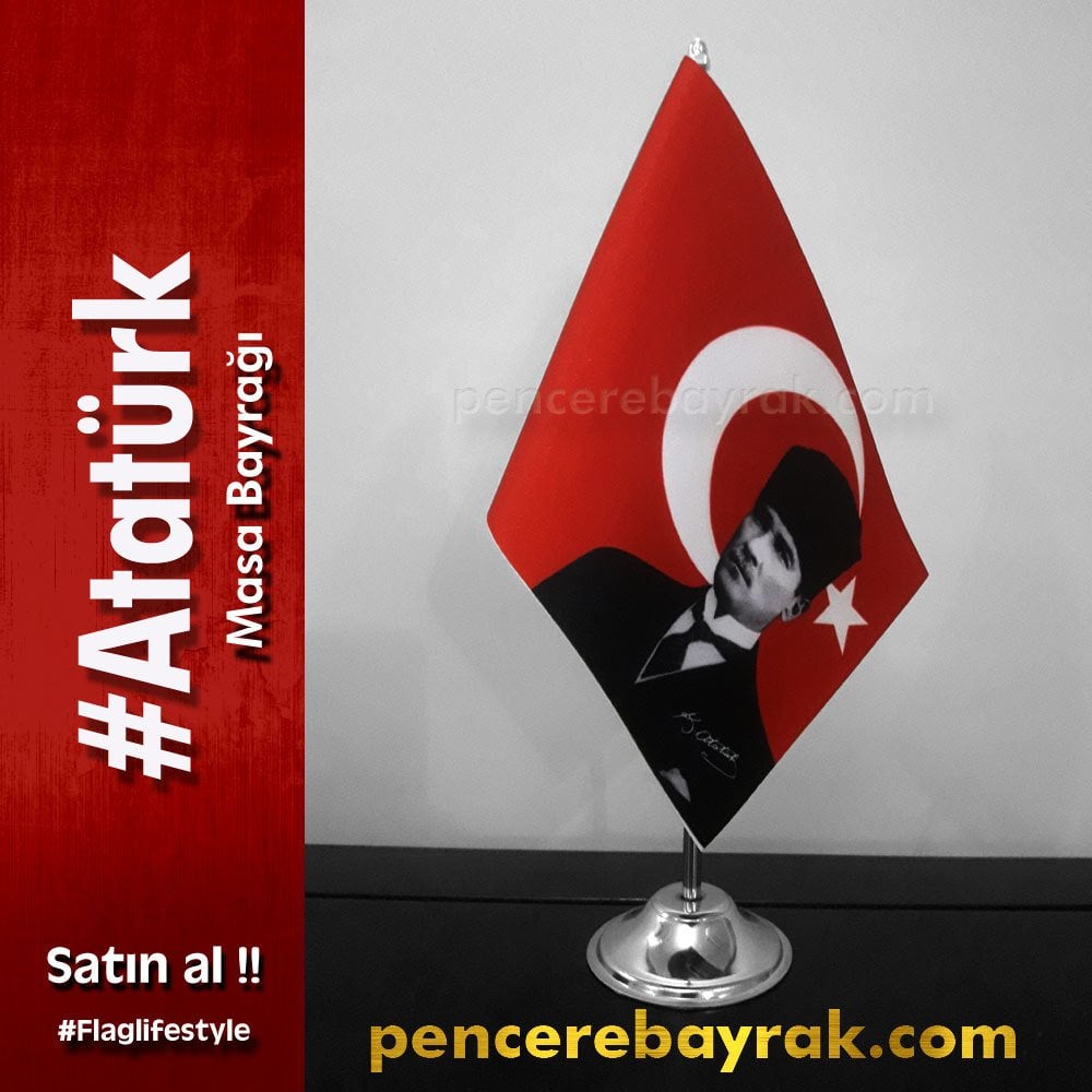 Atatürk Masa Bayrağı Tek Direkli Ata 02