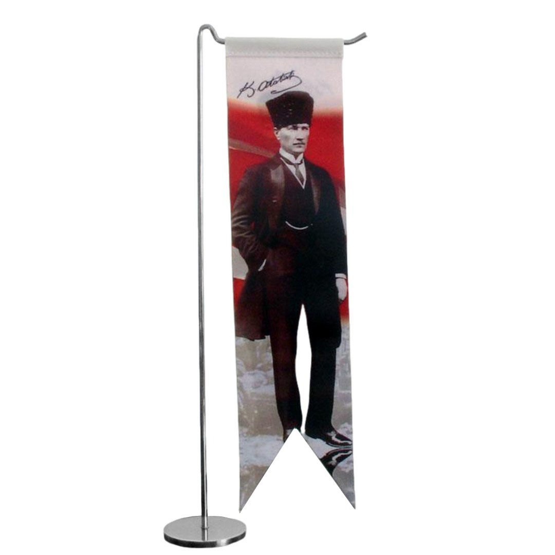 Atatürk Görselli Tek Direkli Masa Üstü Bayrağı