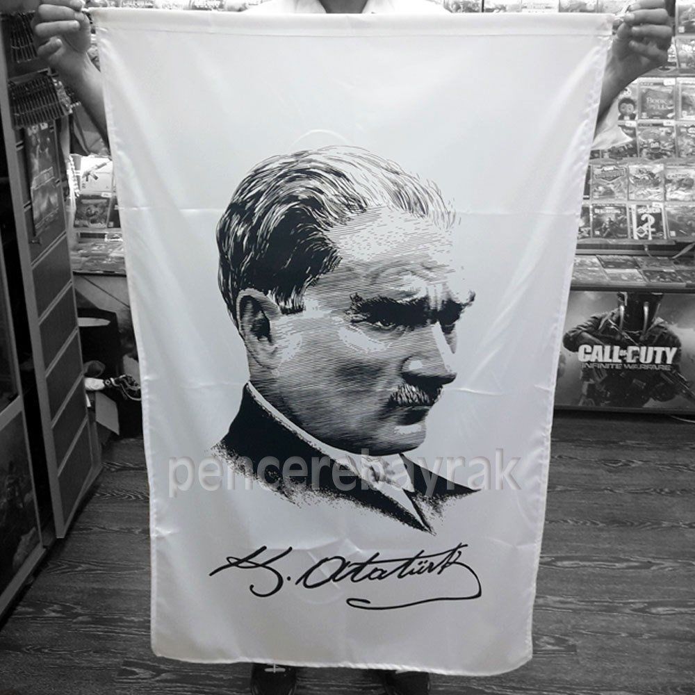 Kod 03 - Atatürk Bayrağı Siyah Beyaz (100x150 cm / 1x1,5 mt Beyaz Zemin)