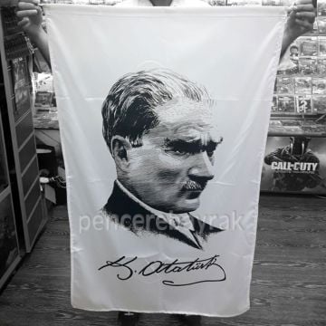 Kod 03 - Atatürk Bayrağı Siyah Beyaz (100x150 cm / 1x1,5 mt Beyaz Zemin)