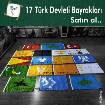 16 Türk Devleti Bayrakları 50x75 cm Çift Katlı Lüks Kumaş