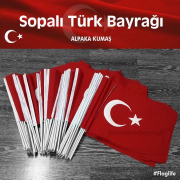 20 Adet Sopalı Türk Bayrağı | 20x30 cm | Alpaka Kumaş