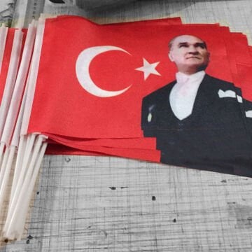 Sopalı Atatürk Bayrağı İmalatı Raşel Kumaş’a Baskı 20x30 cm