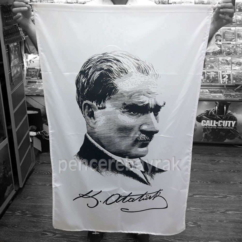 Atatürk Bayrağı | Siyah Beyaz | Kod 03