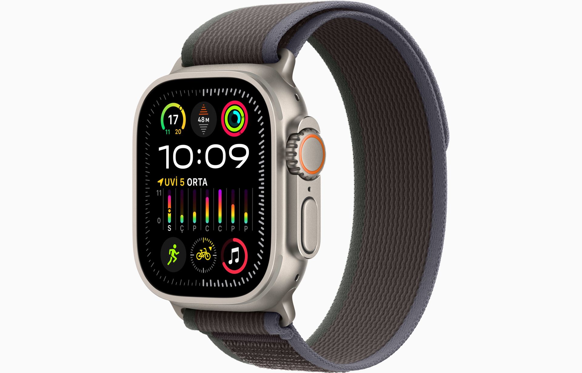Apple Watch Ultra 2 GPS + Cellular, 49mm Titanyum Kasa ve Mavi/Siyah Trail Loop - S/M - MRF53TU/A