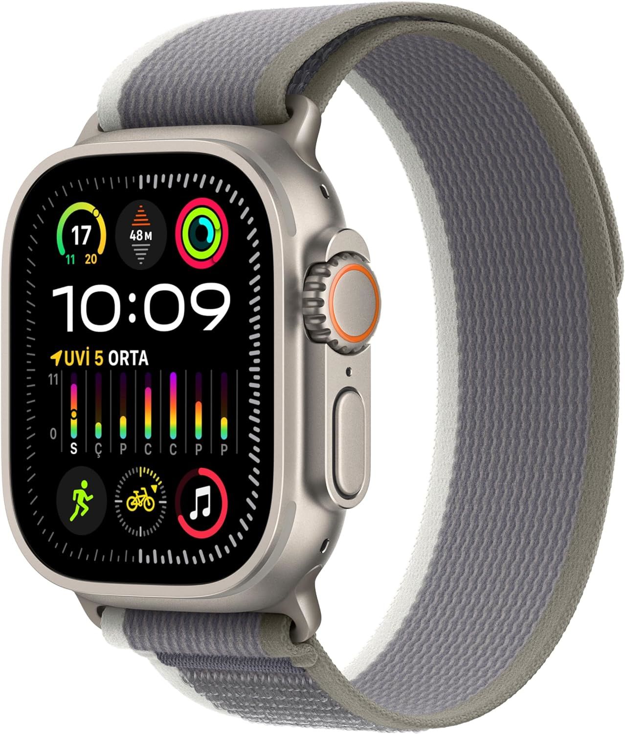 Apple Watch Ultra 2 GPS + Cellular, 49mm Titanyum Kasa ve Yeşil/Gri Trail Loop - S/M - MRF33TU/A