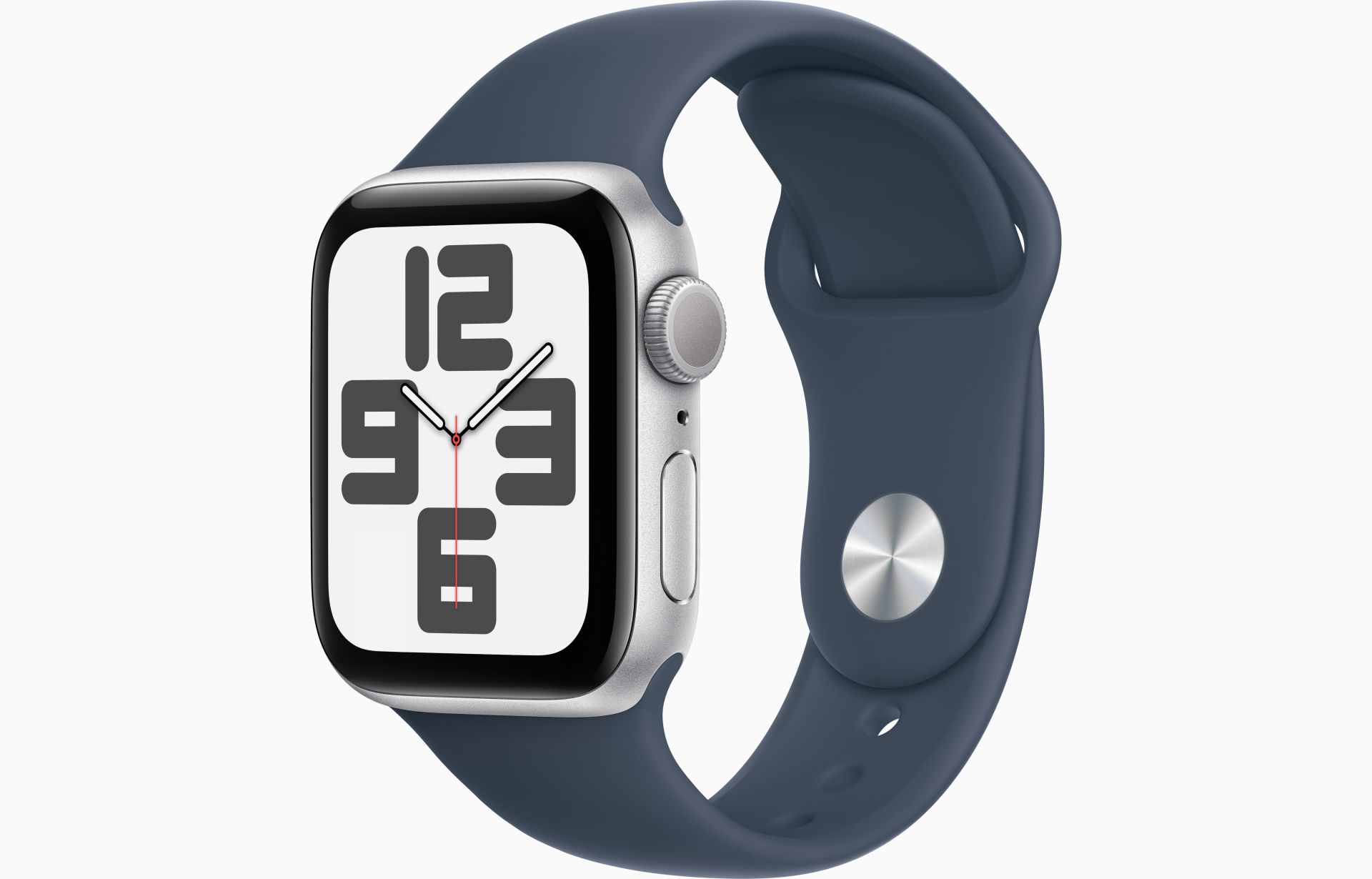 Apple Watch SE GPS 44mm Gümüş Rengi Alüminyum Kasa ve Fırtına Mavisi Spor Kordon - M/L - MREE3TU/A