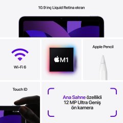Apple iPad Air 5. NESİL 10.9 inç Wi-Fi 64GB Mor MME23TU/A