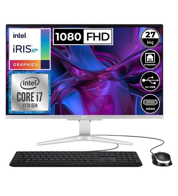 Acer AIO Aspire C27-1655 i7-1165G7 16GB 512GB 27'' DOS	FHD IPS, Intel Iris Xe Graphics