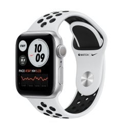 Apple Watch Nike saf platin  ve antrasit siyah, 6.seri, 40 mm. Alüminyum Kasa ve Nike Spor Kordon Hafif özellikteki alüminyum kasa, uzay endüstrisi standartlarında %100 geri dönüştürülmüş bir alaşımdan üretiliyor.  Nike Spor Kordon, dayanıklı ve yüksek pe